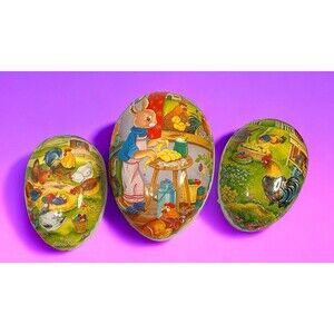 Nestler Lot of 3 Paper Mache Easter Egg Containers Germany Farm Animals Vintage